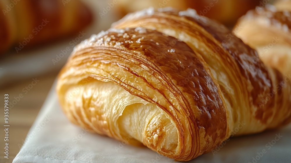 One croissant closeup isolated on white background : Generative AI One croissant closeup isolated on white background : Generative AI