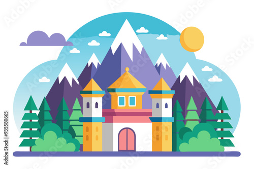 Castle in a Mountainous Landscape with a Sunny Sky