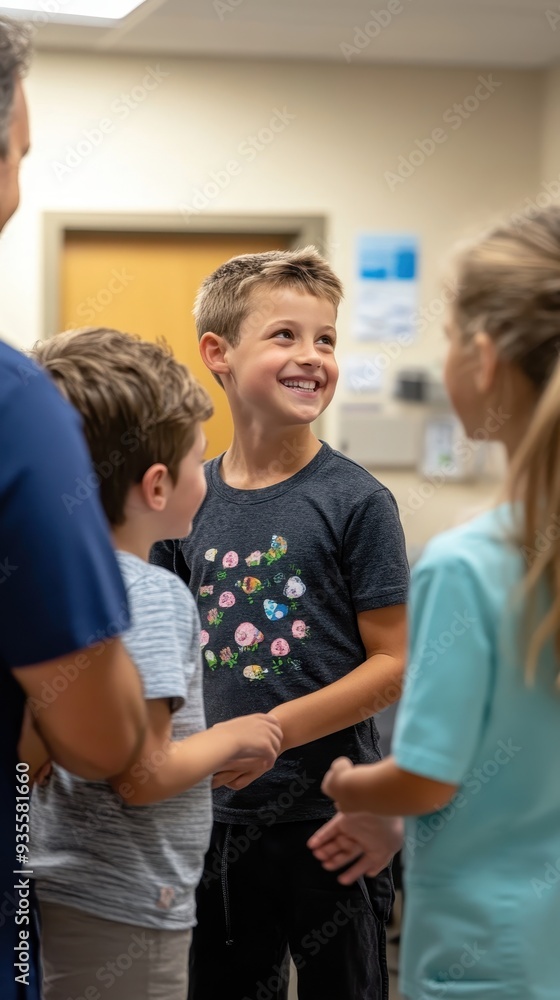 Obraz premium A group of parents and children shares happy moments together, fostering connection and joy at a community gathering