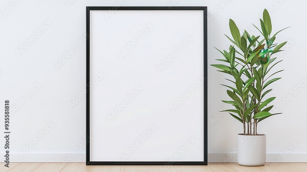 Minimalist white poster in an empty frame resting on a wooden floor, inviting creative design possibilities and offering a versatile blank canvas for artwork or print ideas. Minimalist white poster in an empty frame resting on a wooden floor, inviting creative design possibilities and offering a versatile blank canvas for artwork or print ideas.
