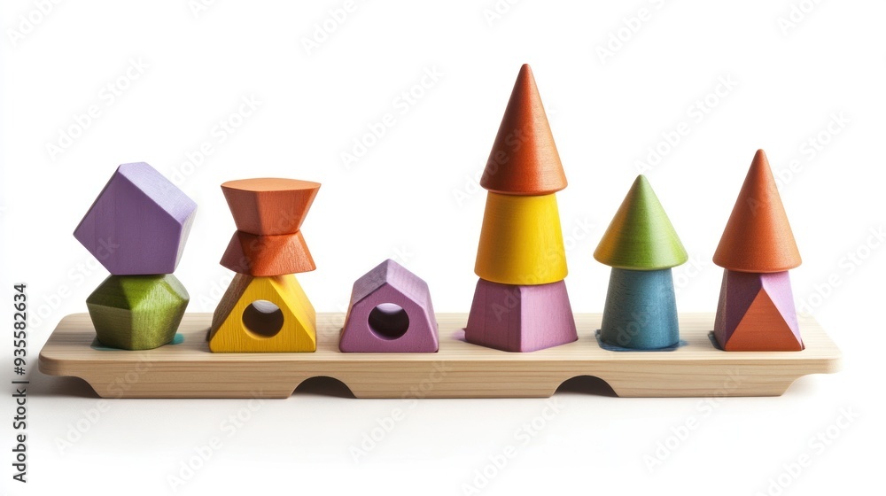 Colorful Wooden Building Blocks Stacked on a Tray Colorful Wooden Building Blocks Stacked on a Tray