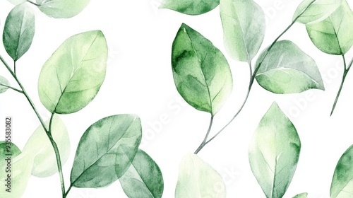 Watercolor Eucalyptus Leaves on White Background, Botanical , Floral , Greenery , Nature