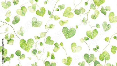 Wallpaper Mural Watercolor Green Heart-Shaped Leaves Pattern, Watercolor, Pattern, Leaves, Green Torontodigital.ca