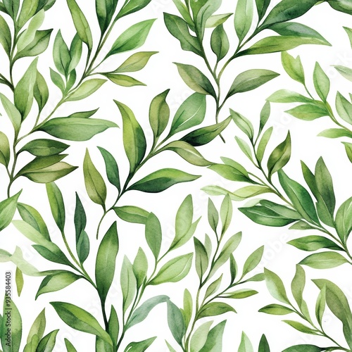 Wallpaper Mural Watercolor Green Leaves Seamless Pattern, Watercolor, Botanical, Floral, Leaves, , Torontodigital.ca