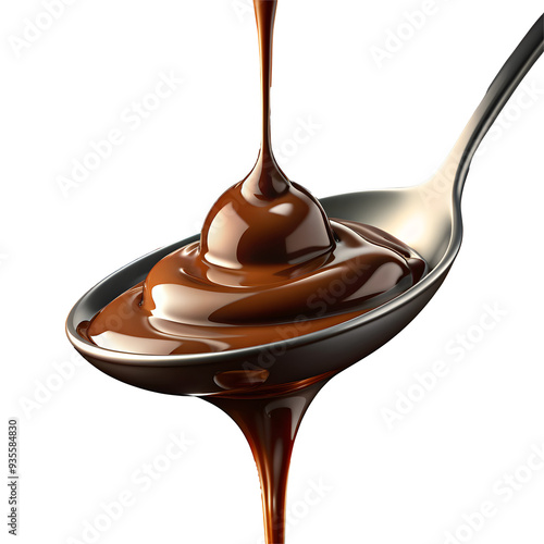 Pouring chocolate PNG dripping from top isolated on a white and transparent background 