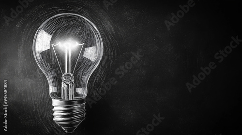 A chalkboard drawing of an illuminated light bulb on the left side, symbolizing ideas and inspiration