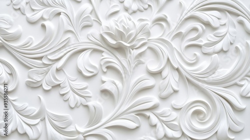 White Floral Plaster Molding, Ornate, Decorative, Wall Art, 3D