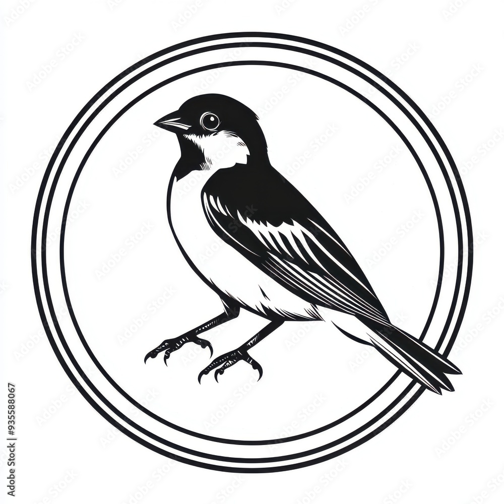 Black and white flat vector art illustration of a sparrow in a circular stamp logo style, svg design, isolated on white background, simple vector art design Black and white flat vector art illustration of a sparrow in a circular stamp logo style, svg design, isolated on white background, simple vector art design