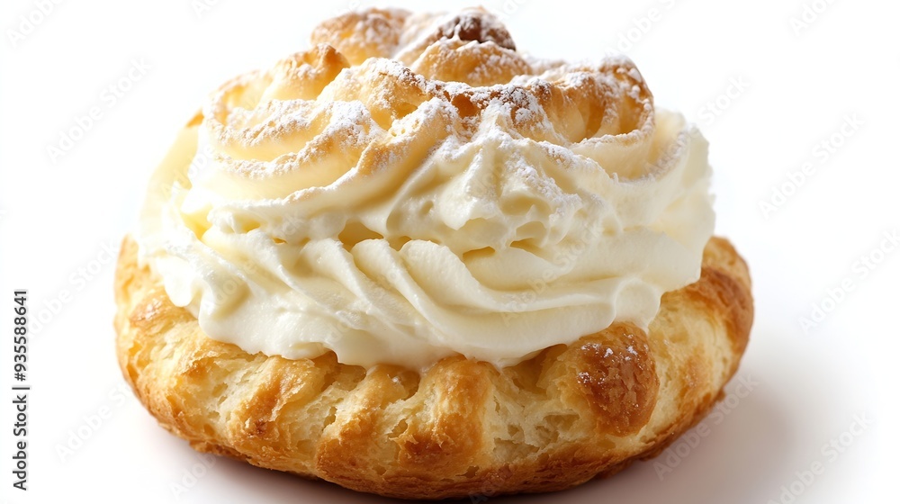 freshly baked cream puff cake isolated on white background : Generative AI freshly baked cream puff cake isolated on white background : Generative AI
