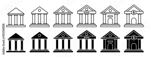 Bank icon vector illustration. Includes bank sign and symbols, also suitable for representing a museum or university