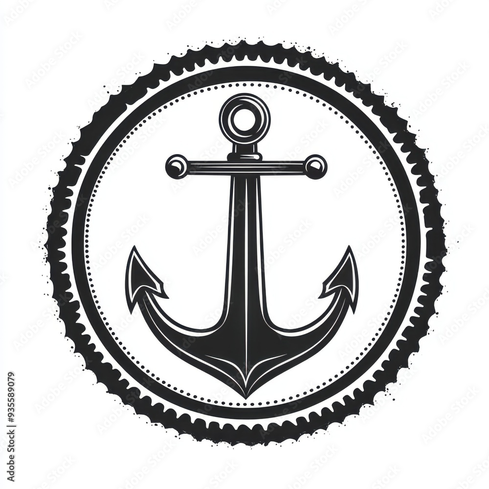 Black and white flat vector art illustration of an anchor in a circular stamp logo style, svg design, isolated on white background, simple vector art design Black and white flat vector art illustration of an anchor in a circular stamp logo style, svg design, isolated on white background, simple vector art design
