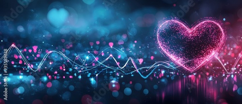 Background with glowing lights, heartbeat heart icon