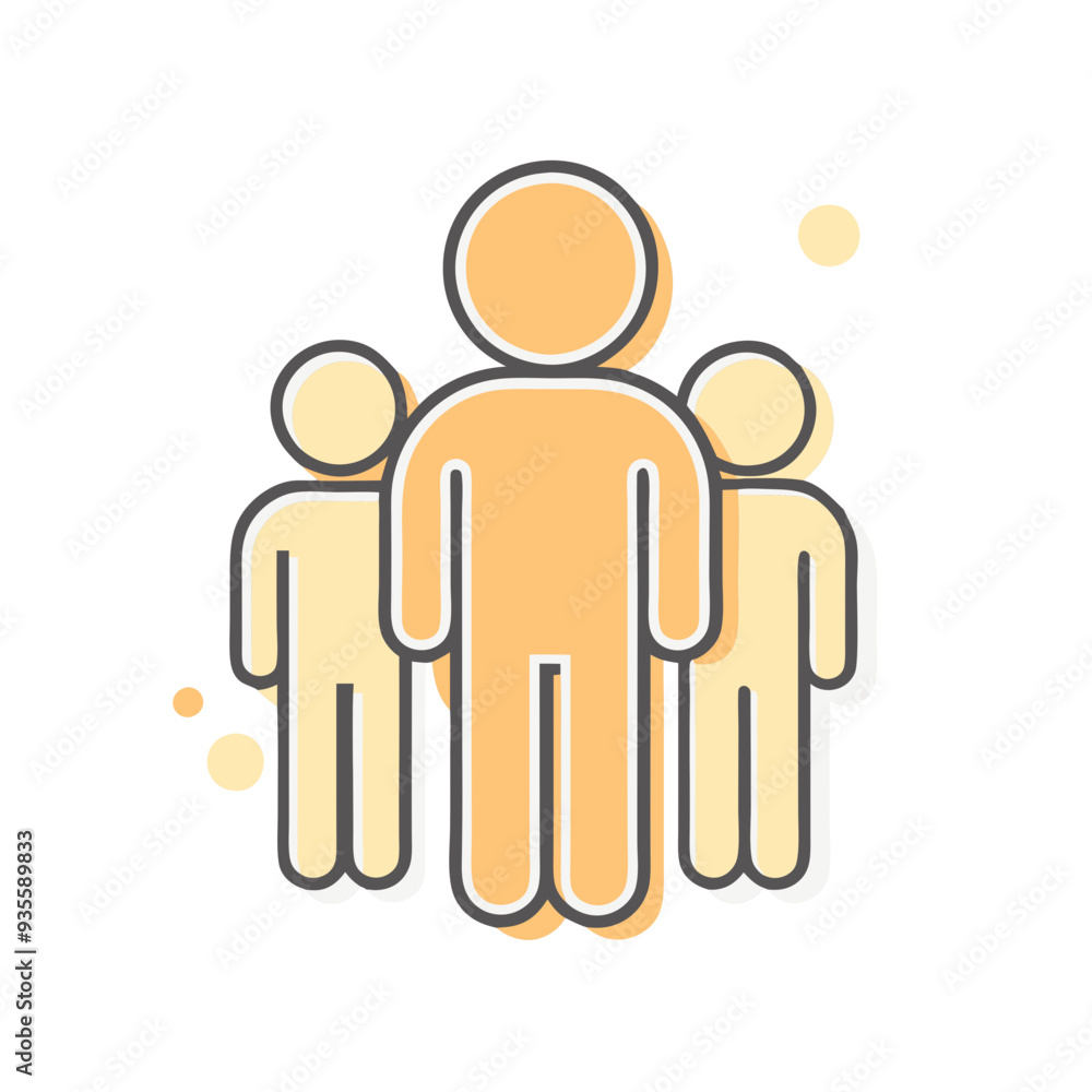 Minimalist Icon of Three People Standing Together with Abstract Yellow Background Minimalist Icon of Three People Standing Together with Abstract Yellow Background