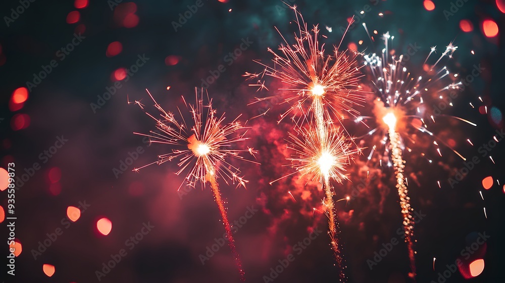 Fototapeta premium 9. A traditional New Year is Eve party with fireworks lighting up the night sky