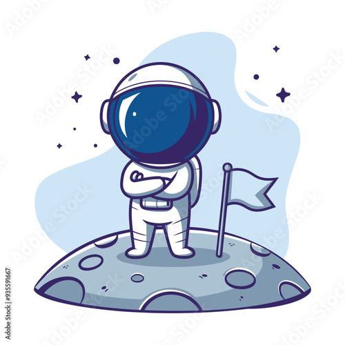Cute Astronaut on the Moon Cartoon Illustration