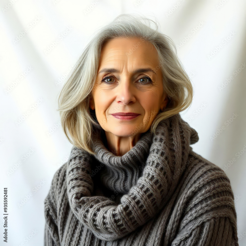 Portrait of an elderly woman with gray hair on a light background Portrait of an elderly woman with gray hair on a light background