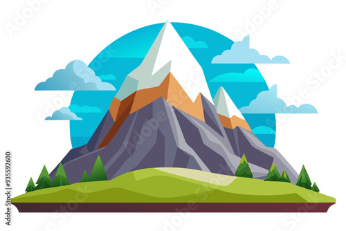 Majestic Mountain Peak with Snowy Summit and Lush Foliage