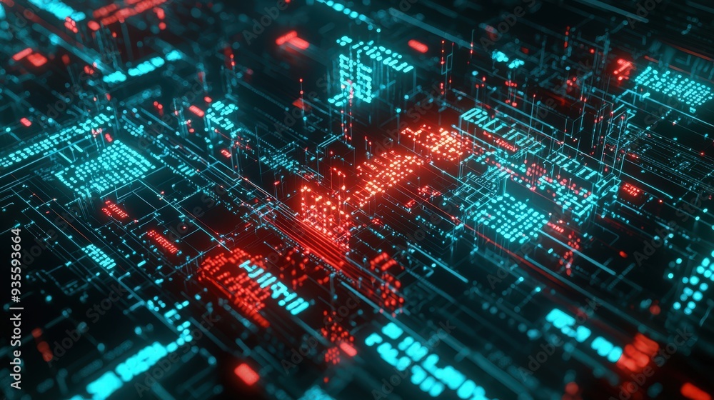 Futuristic blue circuit board with glowing elements Futuristic blue circuit board with glowing elements