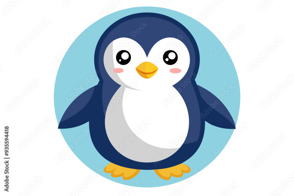 Fototapeta premium Cartoon Illustration of a Cute Penguin with Big Eyes