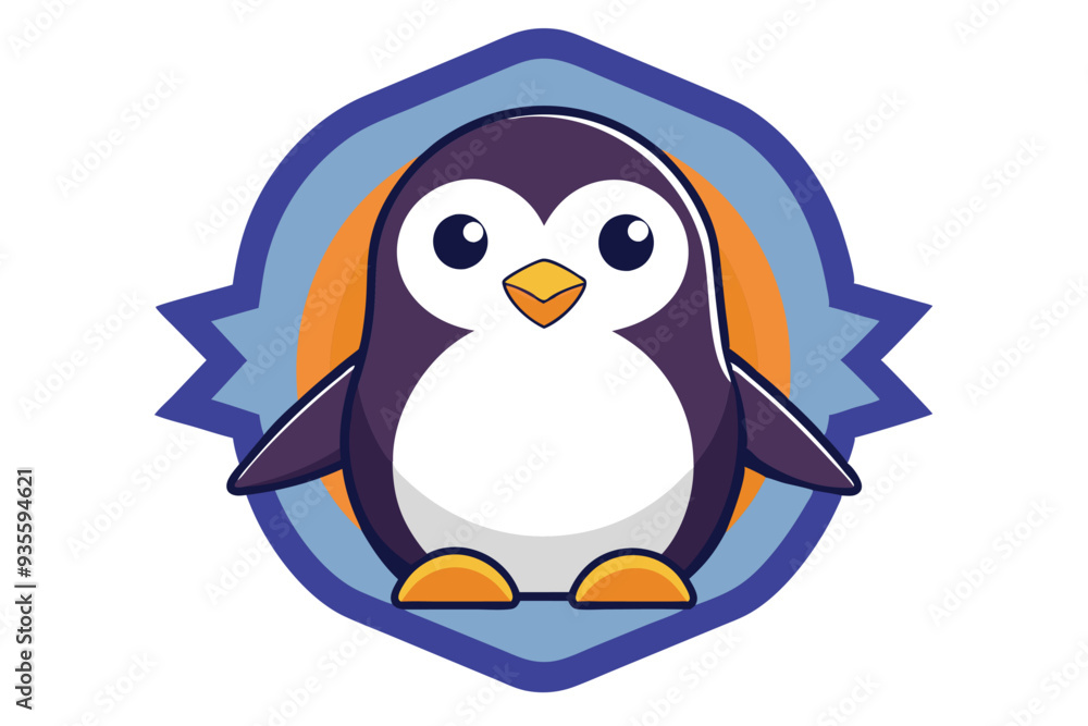 Obraz premium Cartoon Penguin in a Blue and Orange Frame