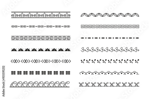 Ancient Tribal Asian Ceramic pattern, Decorative borderline set	
