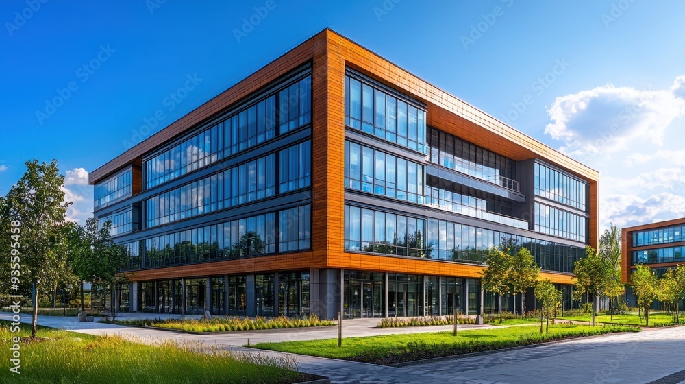 Fototapeta premium Sustainable and Stylish: Exterior of a Modern Eco-Friendly Office Building