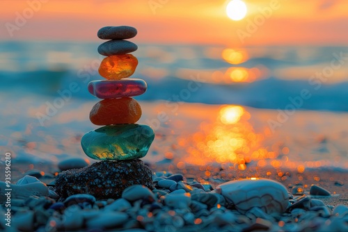 sunset, seashore, pyramid of cameos. meditation. peace of mind