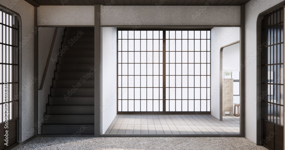 Modern japan room wooden floor on wall design. Modern japan room wooden floor on wall design.