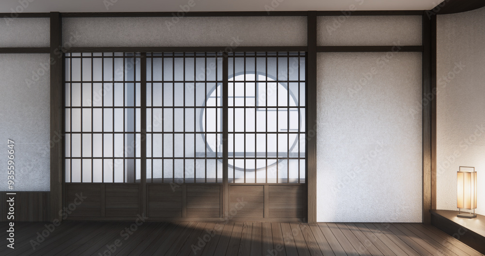 Modern japan room wooden floor on wall design. Modern japan room wooden floor on wall design.