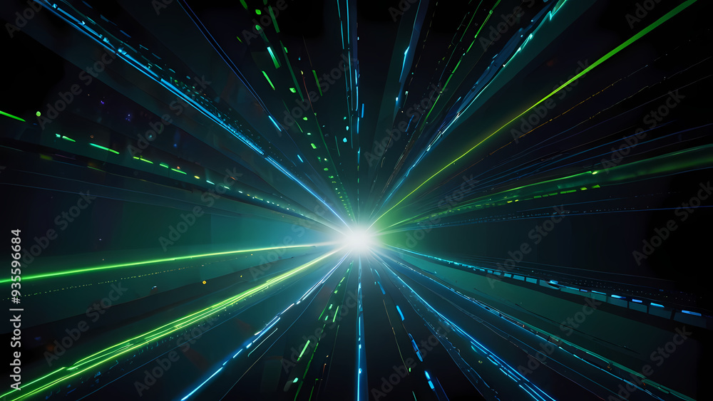 A flat vector background depicting a tunnel formed by rotating blue and green laser beams, creating a sense of depth and motion A flat vector background depicting a tunnel formed by rotating blue and green laser beams, creating a sense of depth and motion