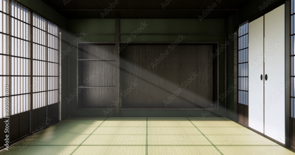 Obraz premium Empty wall design living room on tatami mat floor japan style