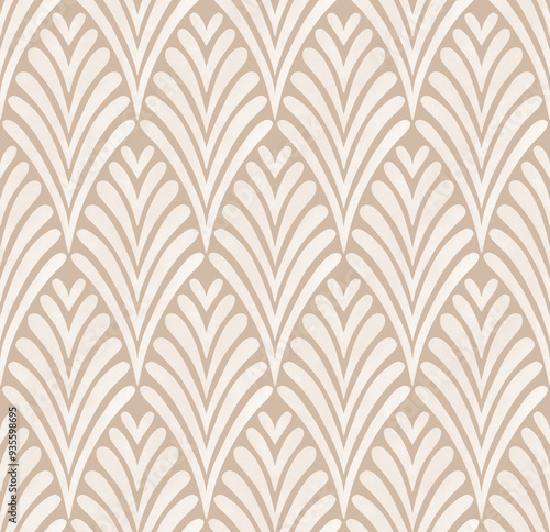Seamless pattern design. Beige scallop on white.