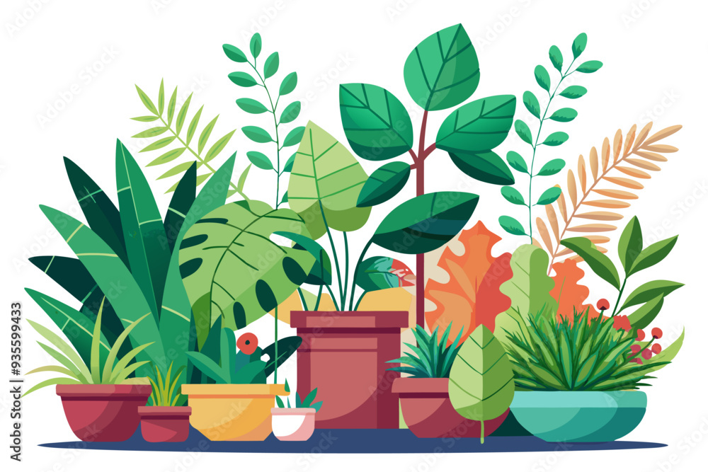 Fototapeta premium A Collection of Potted Plants with Diverse Foliage