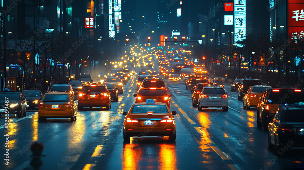 Fototapeta premium new york, taxi, rush, hour, rushhour, nacht, stadt, traffic, strasse, auto, road, licht, städtisch, licht, auto, geschwindigkeit, hauptstraße, bewegung, transport, timelapse, dark, beförderung, fast, 