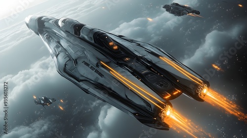 Rogue Pilot's Daring Escape - Sleek Starship Evades Enemy Fighters in Cinematic Sci-Fi Spaceship Chase photo