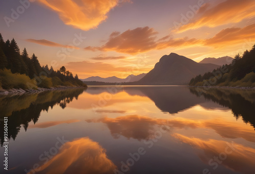 Wallpaper Mural sunset over the lake and mountains Torontodigital.ca