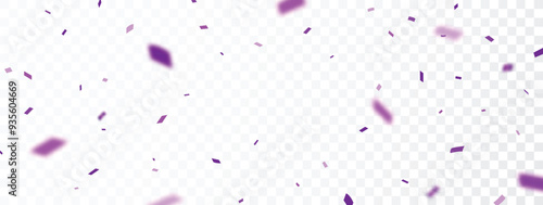 Purple confetti, ribbon banner, isolated on transparent background