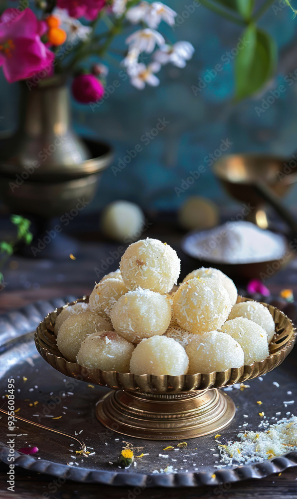 Fototapeta premium indian sweets called laddoo made from gram flour or rava in diwali festival