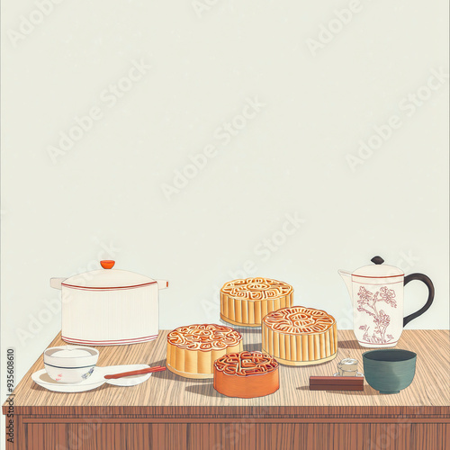 How about: “A cute vector illustration of coffee, tea, cake, and cookies with a sweet, cartoon style” photo