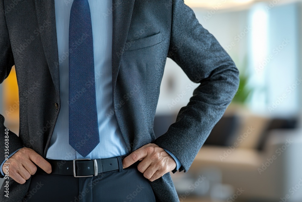 Businessman in Suit Standing with Hands on Hips Businessman in Suit Standing with Hands on Hips