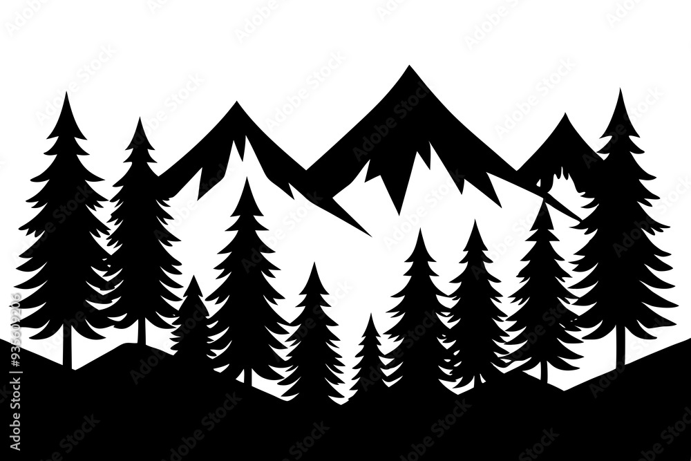 custom made wallpaper toronto digitalForest with Distant Mountains – Elegant Black and White Vector Art
