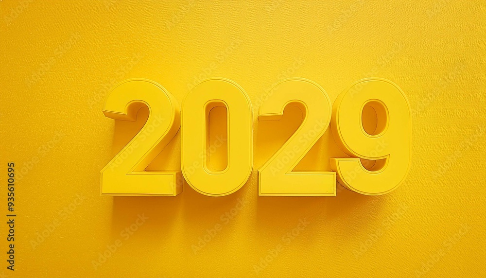 2029- on an empty solid background with bright yellow color 2029- on an empty solid background with bright yellow color
