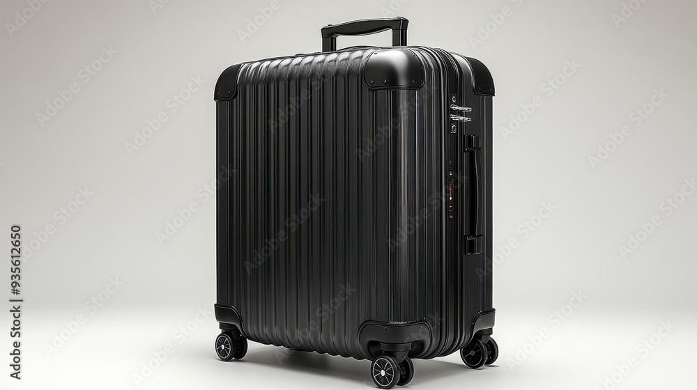 Fototapeta premium Black Suitcase with Wheels Isolated on White Background, 3D Rendering