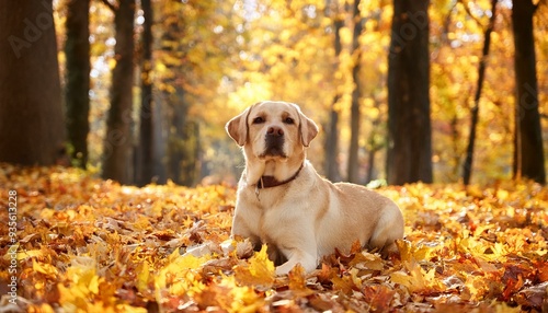 corgi dog in autumn leaves photo