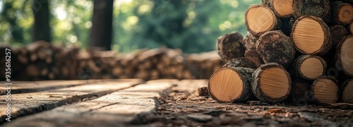 Stacked Firewood in a Forest Setting
