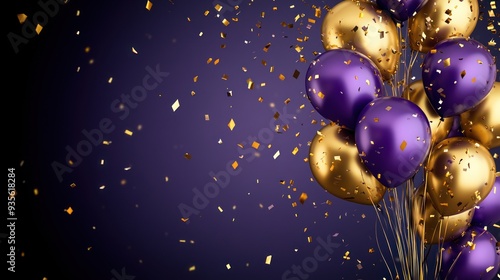 Purple and Gold Balloons with Confetti