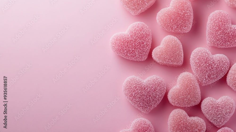 Pink Heart Shaped Candy on a Pink Background Pink Heart Shaped Candy on a Pink Background