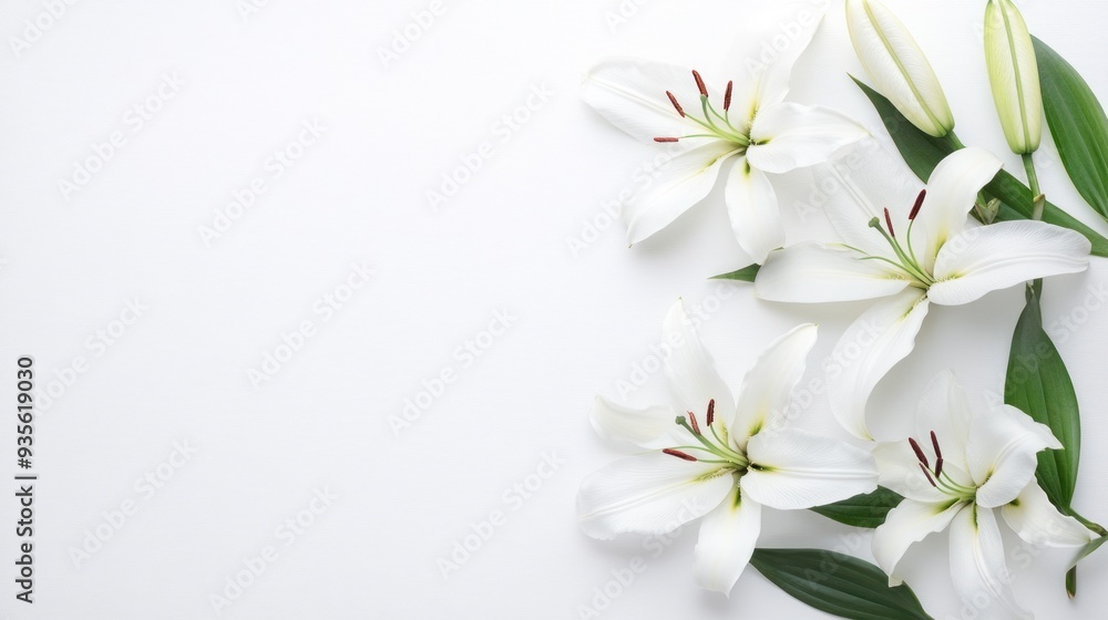 Obraz premium White Lilies on a White Background