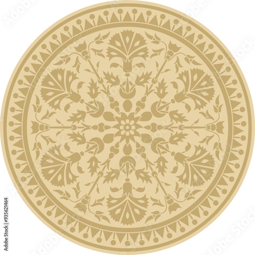 Vector golden round Turkish ornament. Ottoman circle, ring, frame.