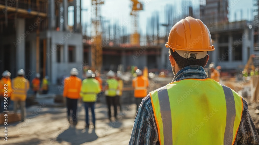 A bustling construction site with workers in safety gear, focused on building and maintaining safety standards. A bustling construction site with workers in safety gear, focused on building and maintaining safety standards.
